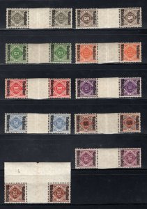 GERMANY WURTTEMBERG 1919 VOLKSSTAAT OVERPRINT O43-O52 GUTTER PAIRS PERFECT MNH