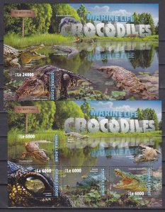 Sierra Leone, 2016. Crocodiles on 2 sheets. ^