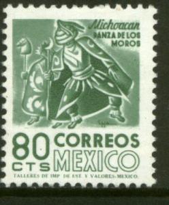 MEXICO 1072 80c 1950 Def 8th Issue Fosforescent coated MINT NH. F-VF.