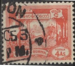 Burma 130 (used) 4a cutting teak, elephant, ver (1953)