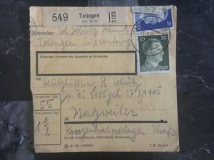 1943 Tetingen Germany to France Natzweiler Concentration Parcel Receipt Cover