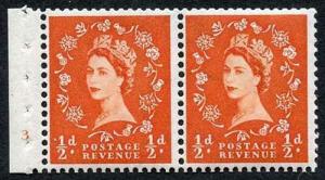 SB6 1/2d Wmk Edward Booklet Pane of 2 Cylinder 3 No Dot U/M