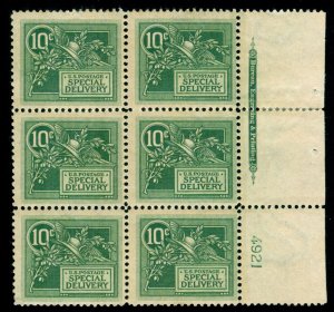 MOMEN: US STAMPS #E7 PLATE BLOCK MINT OG 6NH/H IN MARGIN ONLY $1,075 LOT #70050