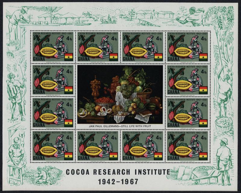 Ghana 323-6 sheets MNH Cacao Beans, Trees, Microscope