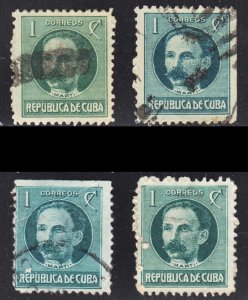 Cuba Scott 264 unwtmk 4 different shades F to VF used.