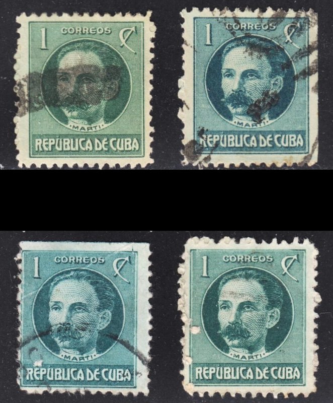 Cuba Scott 264 unwtmk 4 different shades F to VF used.