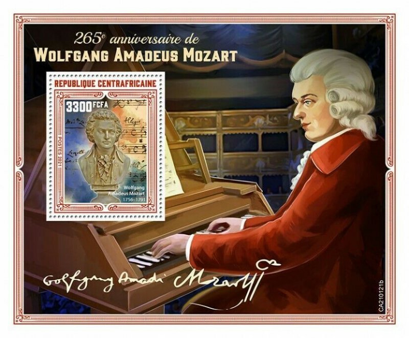 Central African Rep Music Stamps 2021 MNH Amadeus Mozart Composers 1v S/S