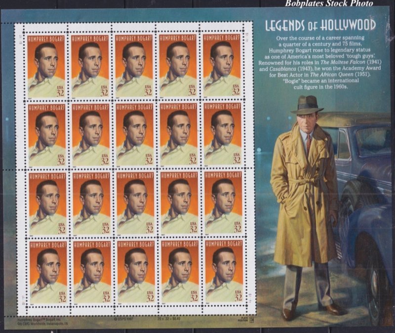 BOBPLATES #3152 Humphrey Bogart Sheet of 20 VF NH SCV=$17.5