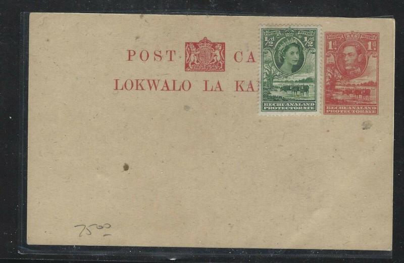 BECHUANALAND (P1703B)  PSC KGVI 1D COW UPRATED QEII  1/2D UNUSED