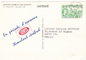 MONTSERRAT cover postmarked 3 April 1956 - postcard to France