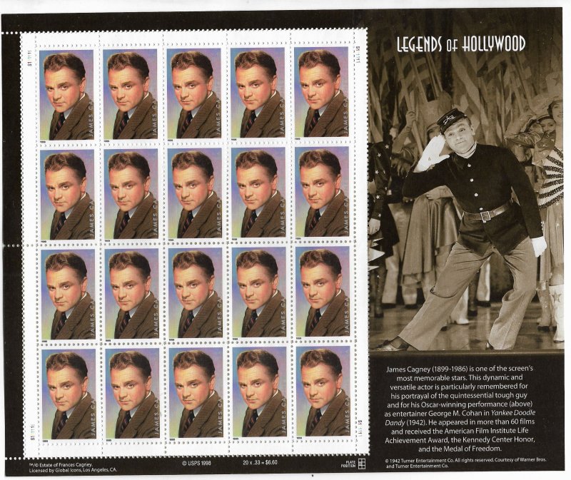 USA 3329 MNH SHEETS JAMES CAGNEY