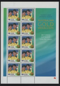 AUSTRALIA, 1882, MNH, SHEET OF 10, AUSTRALIAN GOLD MEDALISTS AT 2000 OLYMPICS