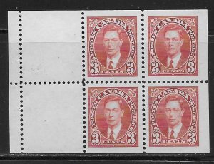 Canada 233a 3c KGVI Booklet Pane  MLH