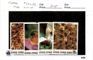 Cyprus, Postage Stamp, #729-732 Mint NH, 1989 Bee (AB)