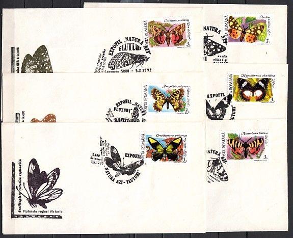 Romania, OCT/92. Butterfly Cancels on 6 Cachet Envelopes. #2