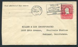 1915 Oakland, California - Bold Panama Pacific Expo San Francisco Slogan Cancel