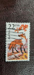 US Scott # 2335; used 22c Red Fox  from 1987; F/VF centering; off paper