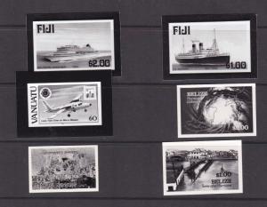 Various promotion black and white prints of Commonwealth stamps