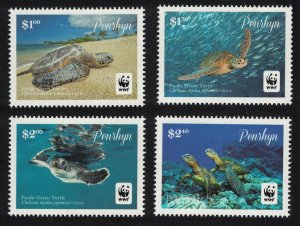 Penrhyn WWF Pacific Green Turtle Chelonia mydas japonica 4v White Frame 2014