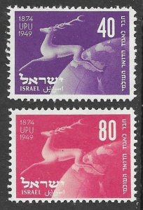 Israel # 31-32  U.P.U. Anniversary   1949  (2)  Mint NH