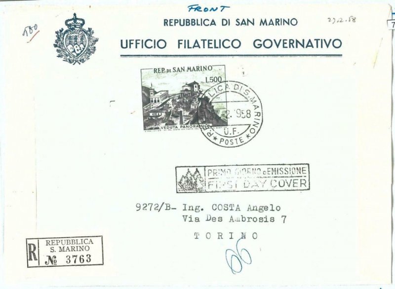 71858 - SAN MARINO - POSTAL HISTORY - 1958  ARCHITECTURE  FDC front only