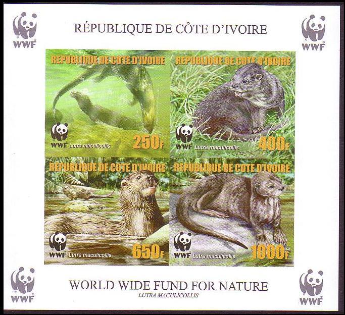 Ivory Coast WWF Speckle-throated Otter Souvenir Sheet imperforated with error