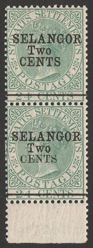 MALAYA - Selangor 1891 QV 2c/24c setenant pair, SG type 38 & type 39.