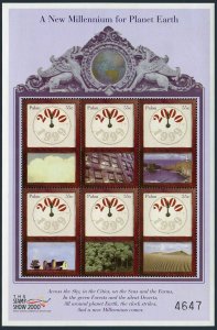 Palau 568-569 af sheet,MNH. Millennium,2000.Hourglass,map,lighthouse,Nature.