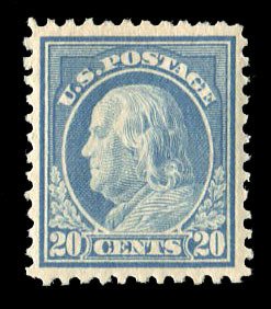 United States, 1910-30 #515 Cat$42.50, 1917-19 20c light ultramarine, lightly...