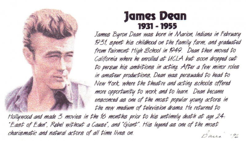 Barre Cachet FDC #3082 James Dean Legends of Hollywood 9 of 13 with Insert 1996