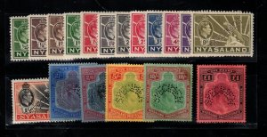 Nyasaland SG #130s / #143s Very Fine Mint Perforated Specimen Set