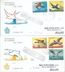 75734 - SAN MARINO - POSTAL HISTORY - Set of 2 FDC Covers -  Birds 1959