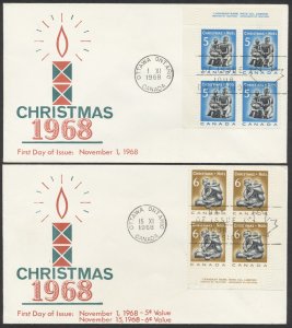 1968 #488-489 5c and 6c Christmas FDCs Plate Blocks Ottawa