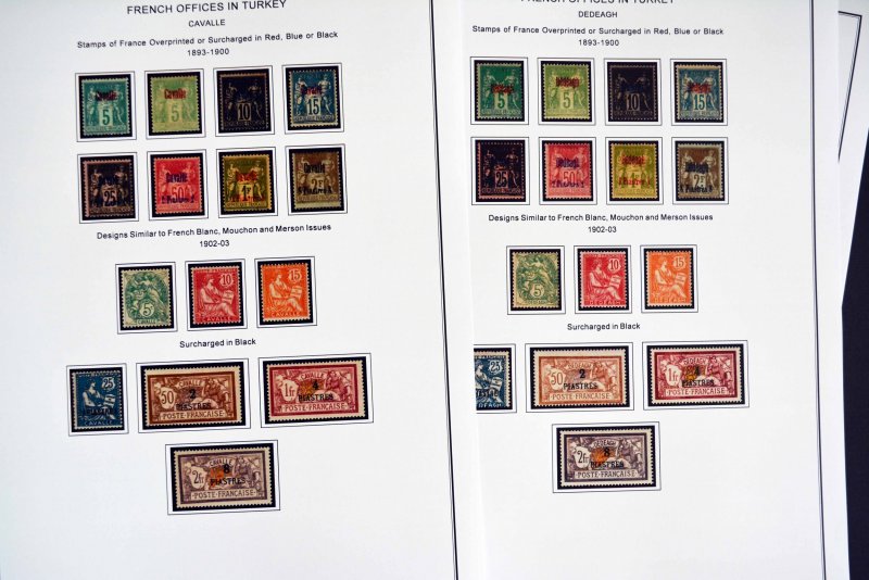 COLOR PRINTED FRENCH OFFICES ABROAD 1885-1944 STAMP ALBUM PAGES (66 ill. pages)