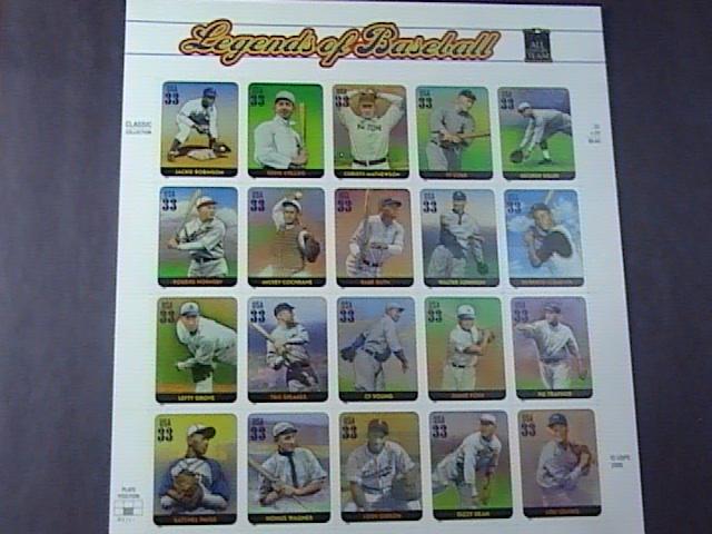 U.S.# 3408-MINT/NEVER HINGED-- PANE OF 20--LEGENDS OF BASEBALL--2000