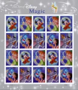 2007 41c The Art of Disney, Magic, Sheet of 20 Scott 4192-95 Mint F/VF NH