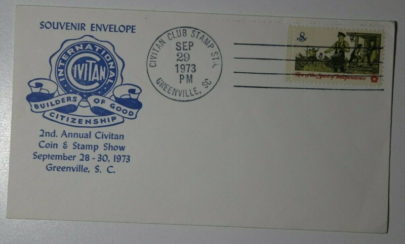 Civitan Club Stamp Club Sta Greenville SC 1973 Souvenir Envelope Philatelic Expo