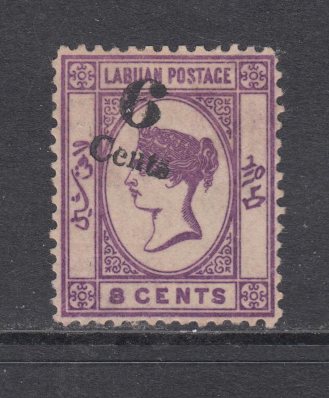 Labuan Sc 29a MNG. 1891 6c surcharge on 8c Queen Victoria, Shifted Surcharge