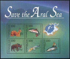 Tajikistan 91 sheet,MNH.Michel Bl.8. Save the Aral Sea.Caracal,Hyaena,Fish,