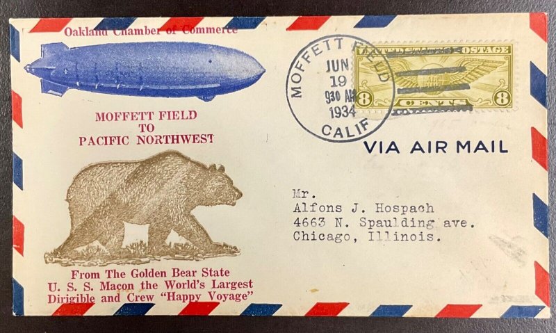 C17 USS Macon California Bear Moffet Field to Pacific Northwest 1934 Cover 