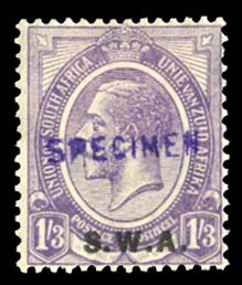 South West Africa #94S (SG 56s) Cat£75, 1927 1sh3p violet, Specimen handstam...