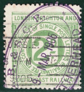 GB Surrey LBSCR RAILWAY 2d Letter Stamp *LEATHERHEAD* STATION Used 1905 SBW11