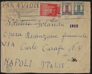 MOROCCO 1946 ITALY AIR MAIL CASA BLANCA TO NAPOLI