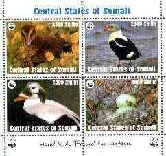 CENTRAL STATES OF SOMALI - 1998 - WWF Birds - Perf 4v Sheet - Mint Never Hinged