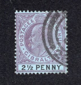 Gibraltar 1903 2 1/2p violet & black/blue Edward VII, Scott 42 used, value = 70c