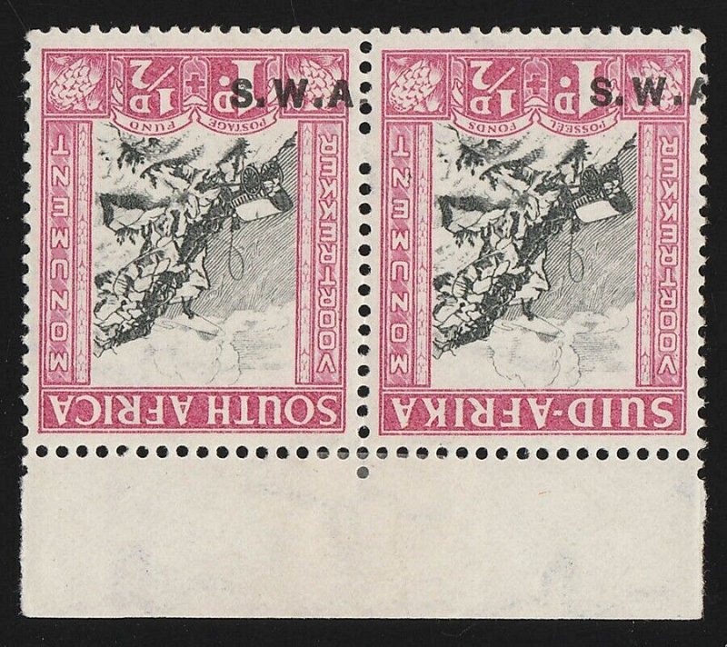 SOUTH WEST AFRICA 1935 Voortrekker 1d pair, error INVERTED MNH **. Certificate