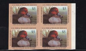 JDS1 Imperf Junior Duck Stamp.  MNH.  Block Of 4  #02 JDS1IMPB4