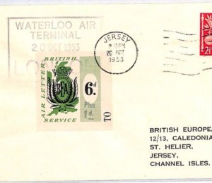 GB Channel Islands JERSEY Air Mail Cover 6d BEA St Helier London 1953 YW67