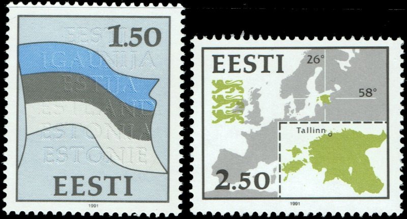 Estonia #209-210  MNH - Flag Map Coat of Arms (1991)