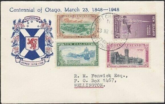 NEW ZEALAND 1948 Otago set on cover Port Chalmers Centennial commem pmk.....1718